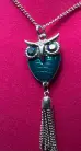 Woodland Friends Owls Collection -Turquoise Owl Necklace with Tassel Tail Feathers