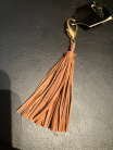 Leather Handbag/Key Charm, Coppertone Metallic Tassle With Faux Fur, Mini Pom Pom Accent-Metallic Charm Collection
